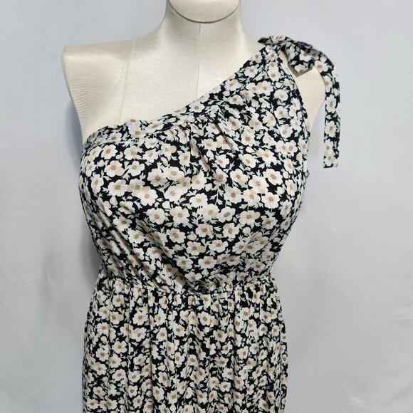 PrettyGarden Black Floral Print One-Shoulder Dress Size L - Picture 6 of 13